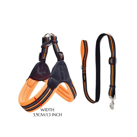 Orange Reflective Dog Harness and Leash Set - Picture 3 of 5